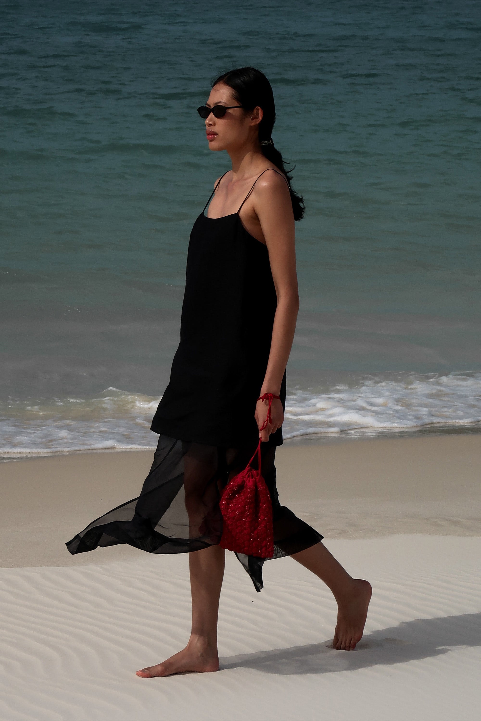 LILYANA BLACK LINEN SILK ORGANZA DRESS
