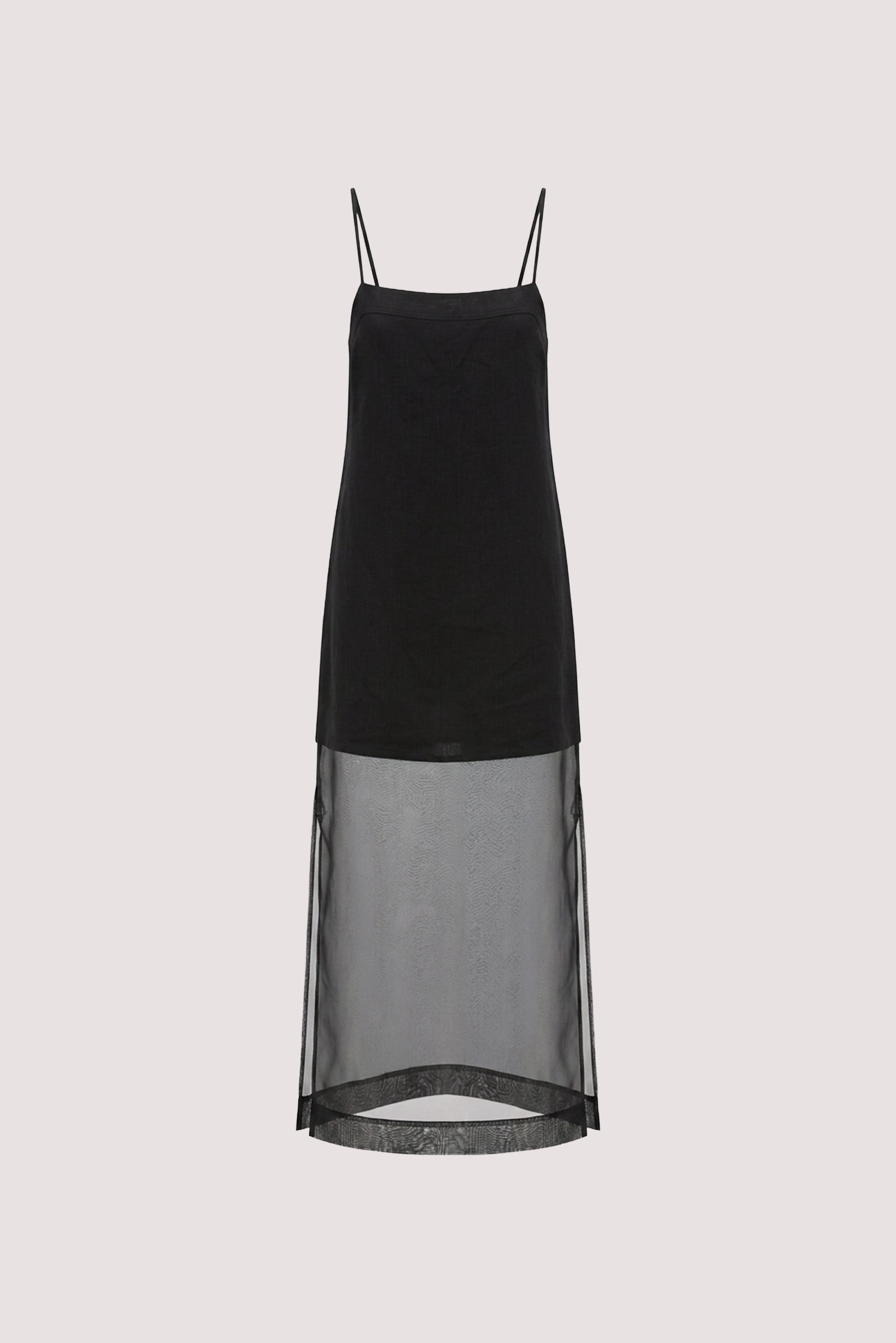 LILYANA BLACK LINEN SILK ORGANZA DRESS