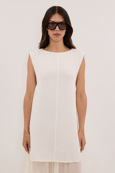 Helena  wearing KAELIN IVORY HYBRID MIDI DRESS - PRE ORDER