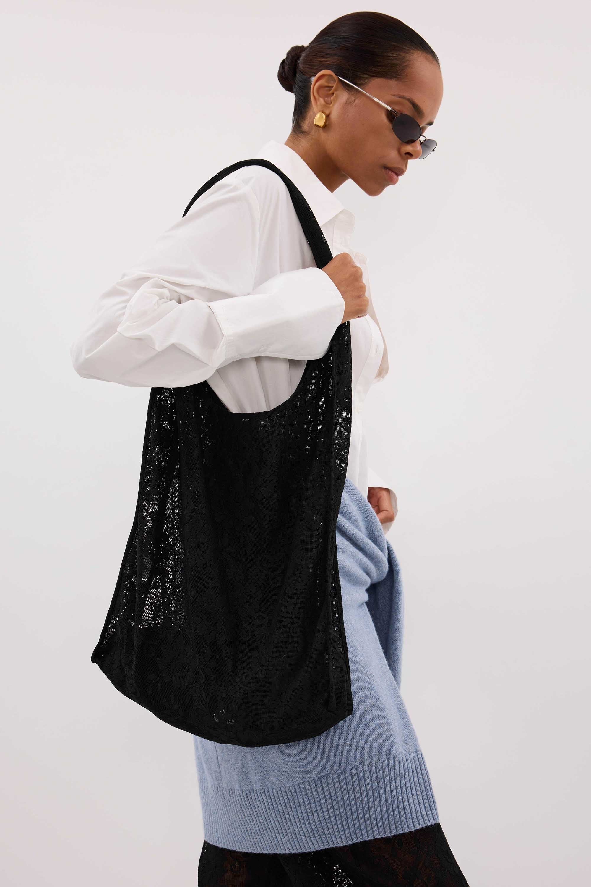 ANYA BLACK LACE SHOULDER BAG