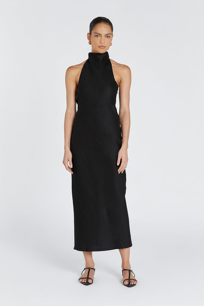 VERA BLACK LINEN MAXI DRESS | Dissh