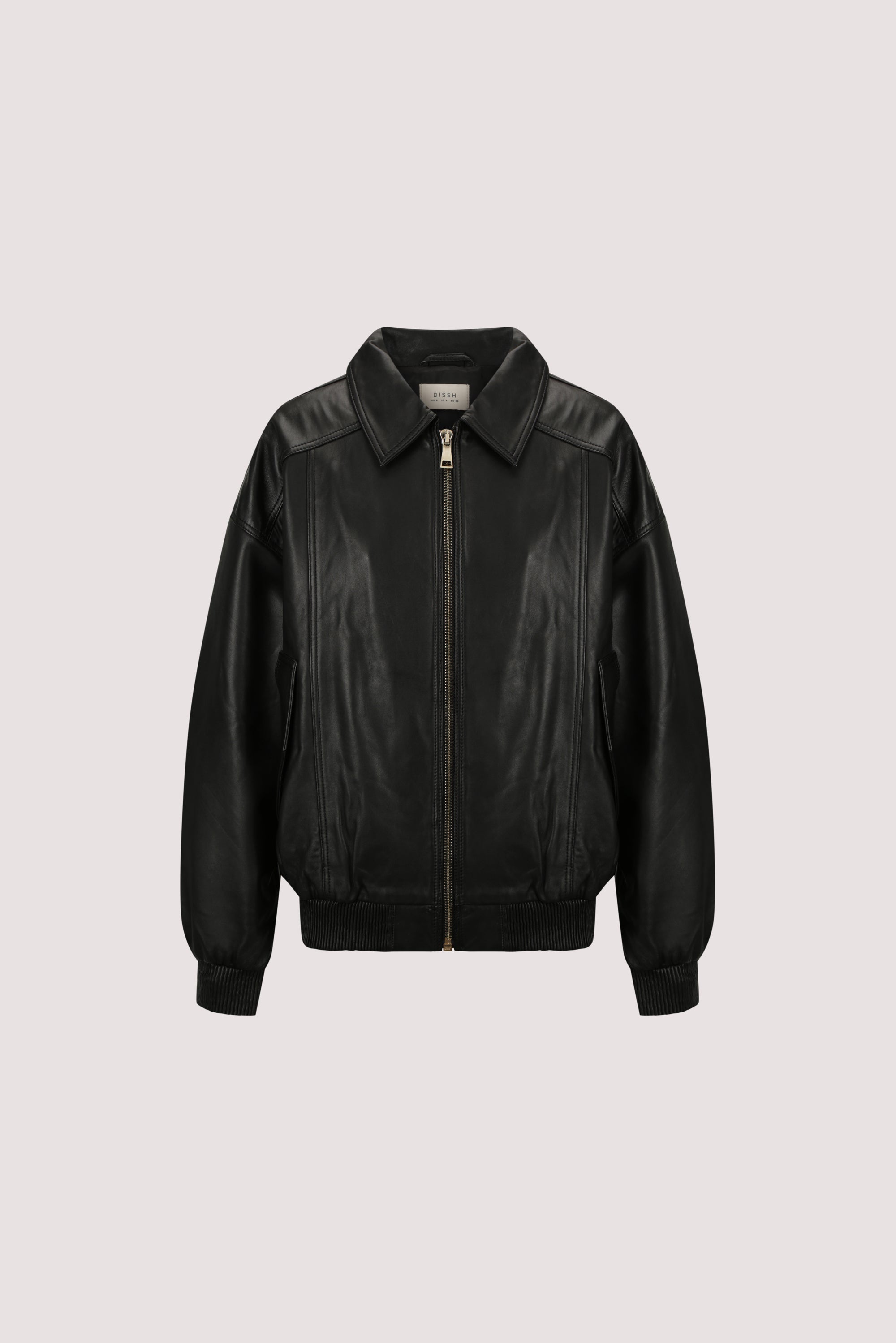 HUTTON BLACK LEATHER BOMBER JACKET