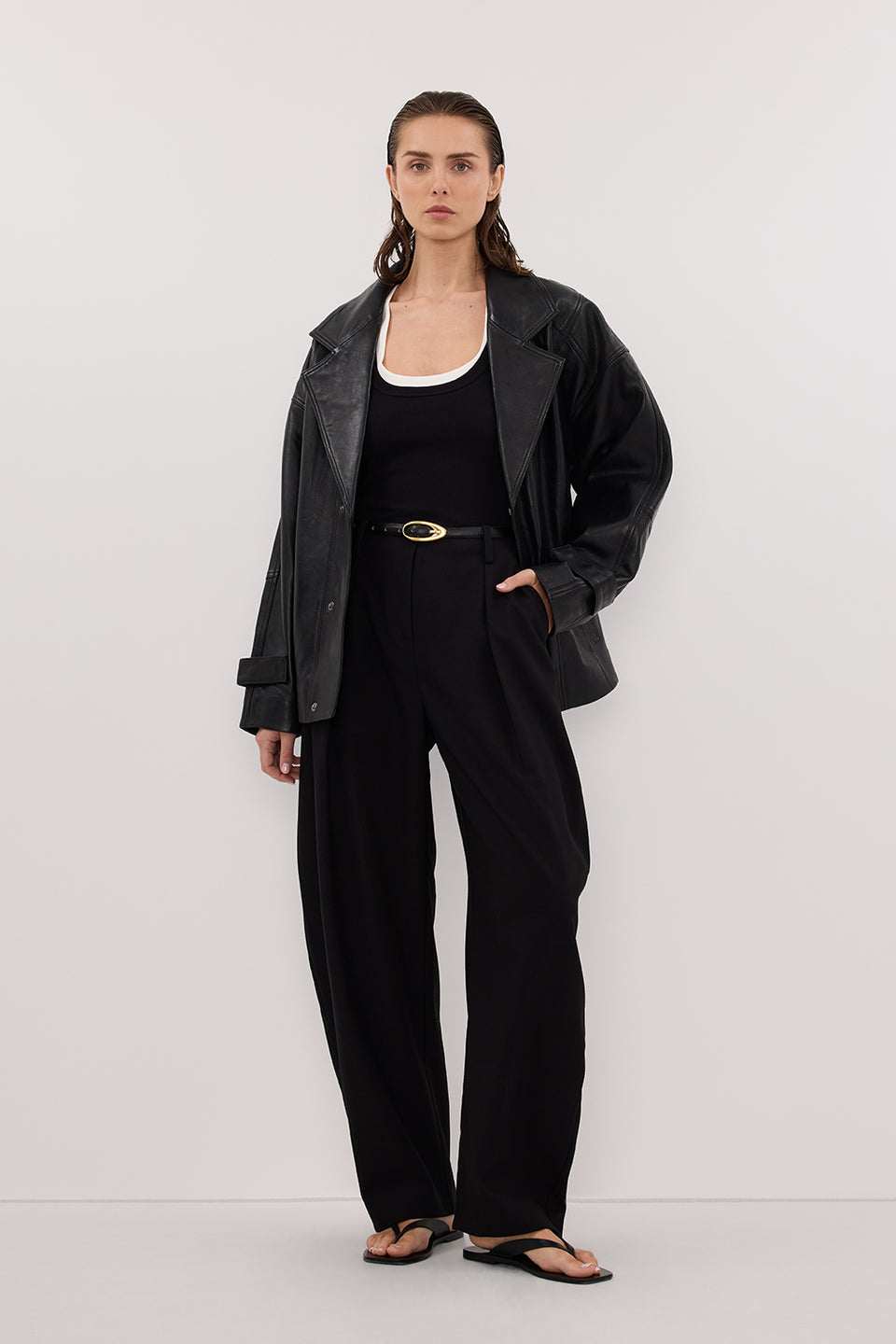 MARGOT BLACK OVERSIZED LEATHER JACKET