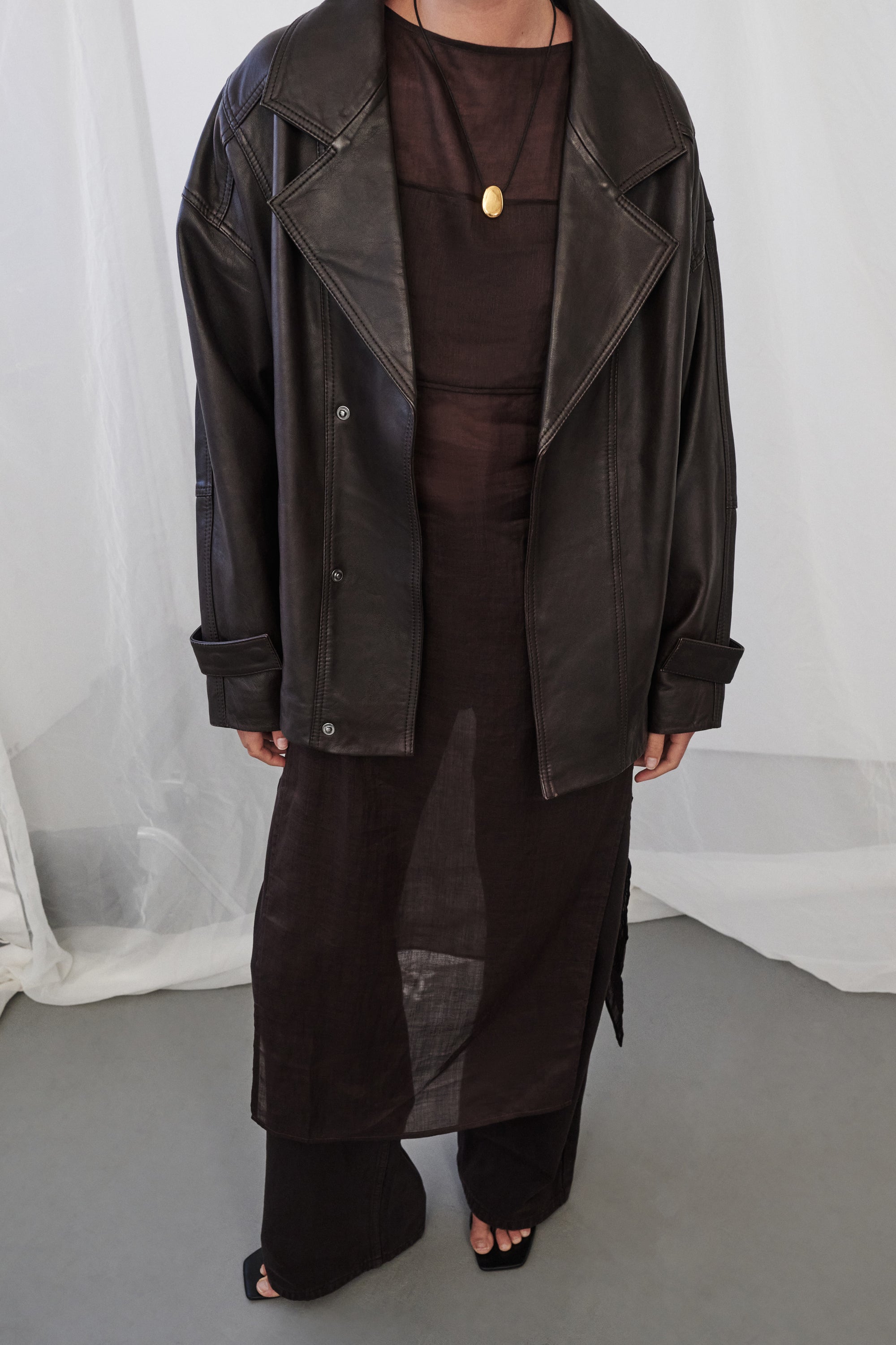 MARGOT CHOC OVERSIZED LEATHER JACKET