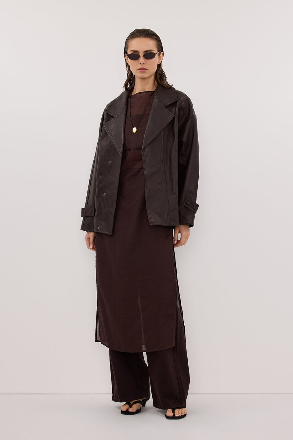 MARGOT CHOC OVERSIZED LEATHER JACKET