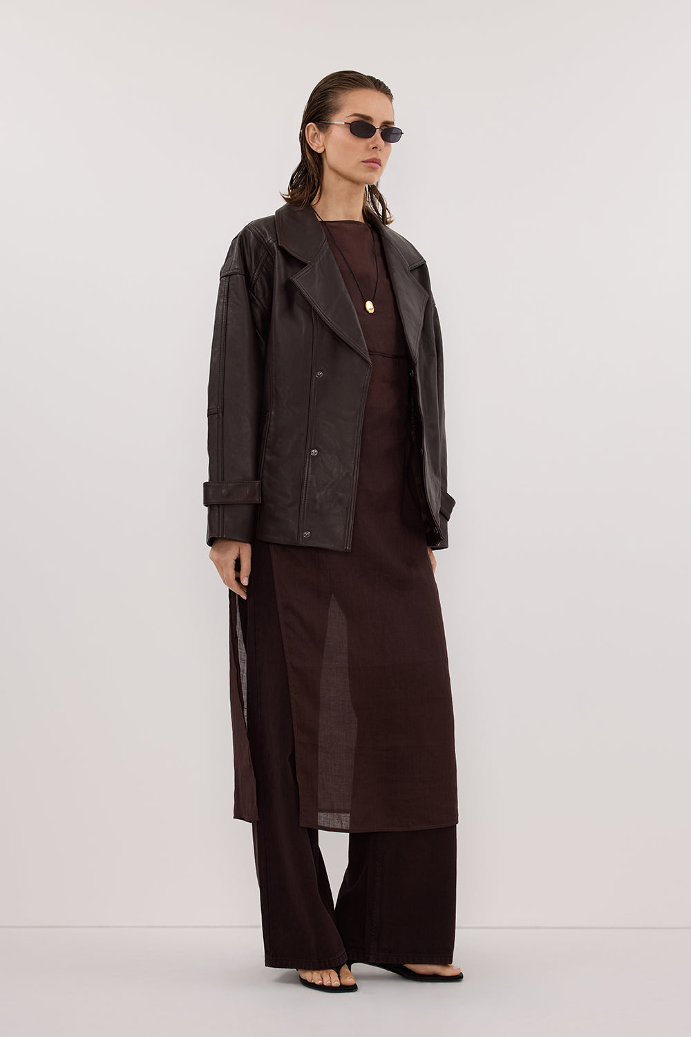 MARGOT CHOC OVERSIZED LEATHER JACKET