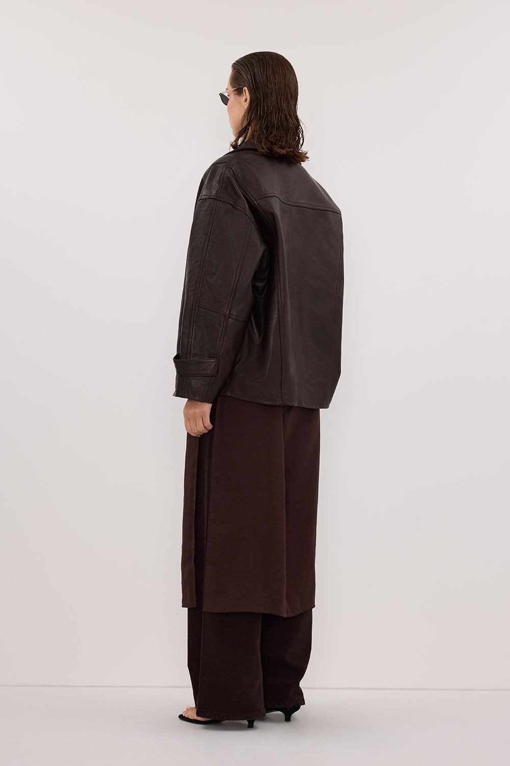 MARGOT CHOC OVERSIZED LEATHER JACKET