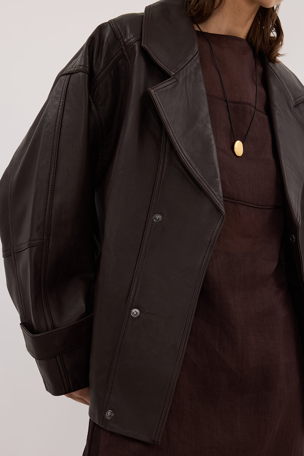 MARGOT CHOC OVERSIZED LEATHER JACKET