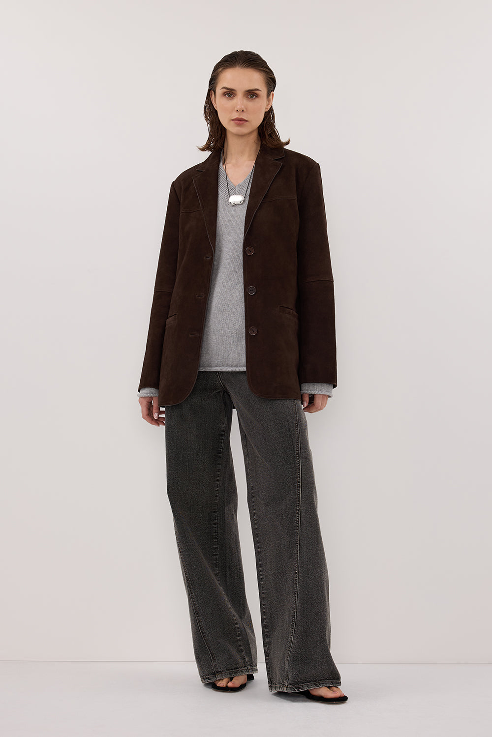 HENDRIX BITTER CHOC OVERSIZED SUEDE LEATHER JACKET