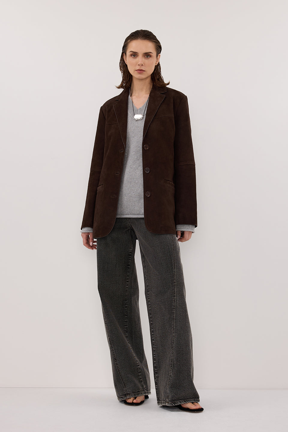 HENDRIX BITTER CHOC OVERSIZED SUEDE LEATHER JACKET