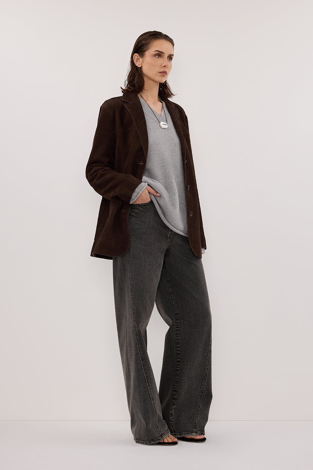 HENDRIX BITTER CHOC OVERSIZED SUEDE LEATHER JACKET