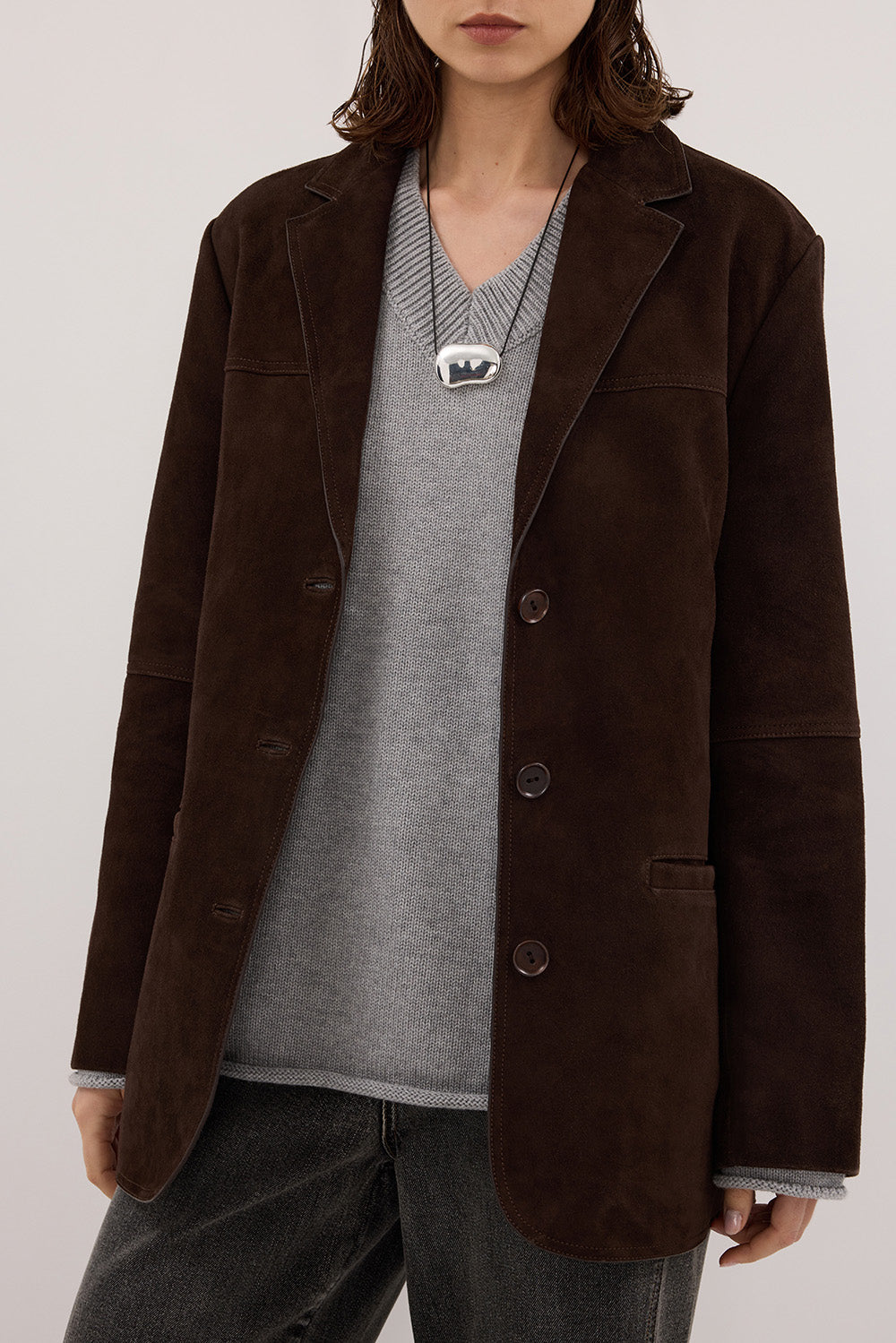 HENDRIX BITTER CHOC OVERSIZED SUEDE LEATHER JACKET