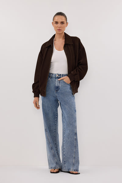 Stas wearing DALTON BITTER CHOC SUEDE BOMBER