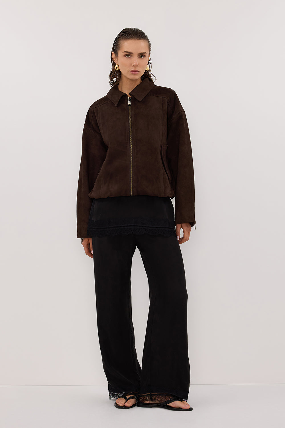 DENVER B CHOC SUEDE BOMBER JACKET | Dissh