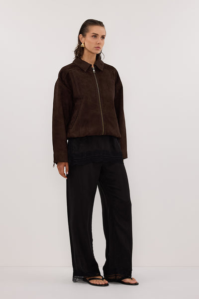 Stas wearing DENVER BITTER CHOC SUEDE LEATHER BOMBER JACKET