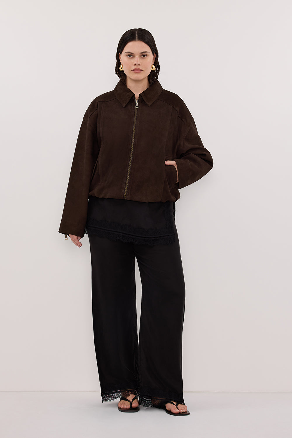 DENVER BITTER CHOC SUEDE LEATHER BOMBER JACKET