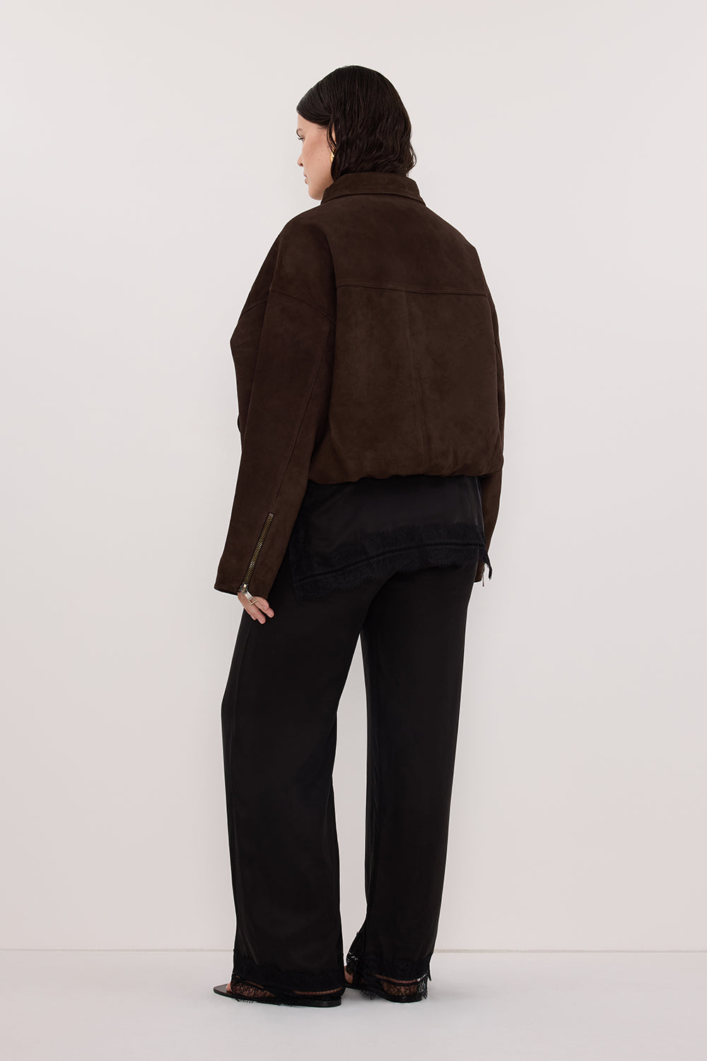 DENVER BITTER CHOC SUEDE LEATHER BOMBER JACKET