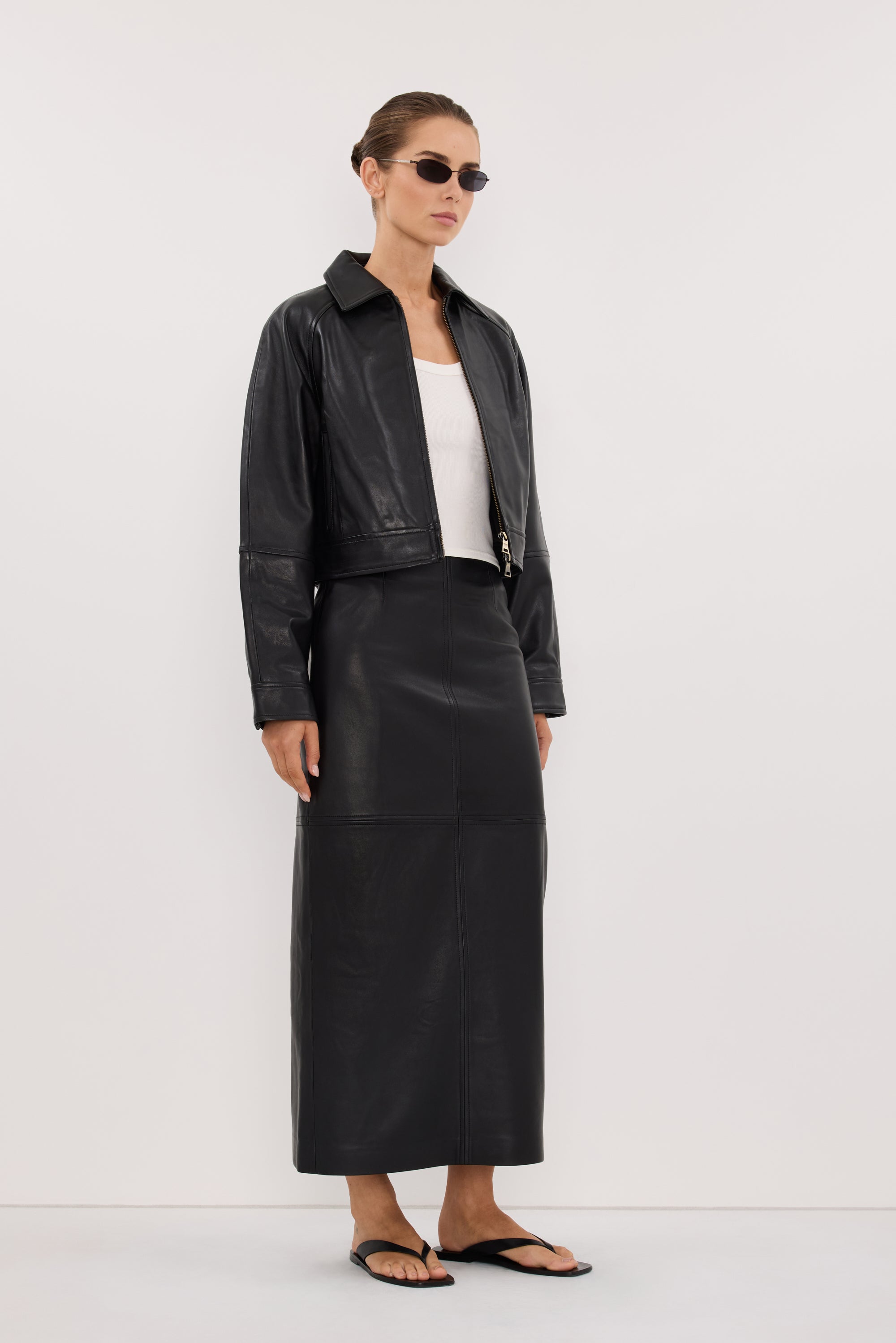 FREYA BLACK CROPPED LEATHER JACKET