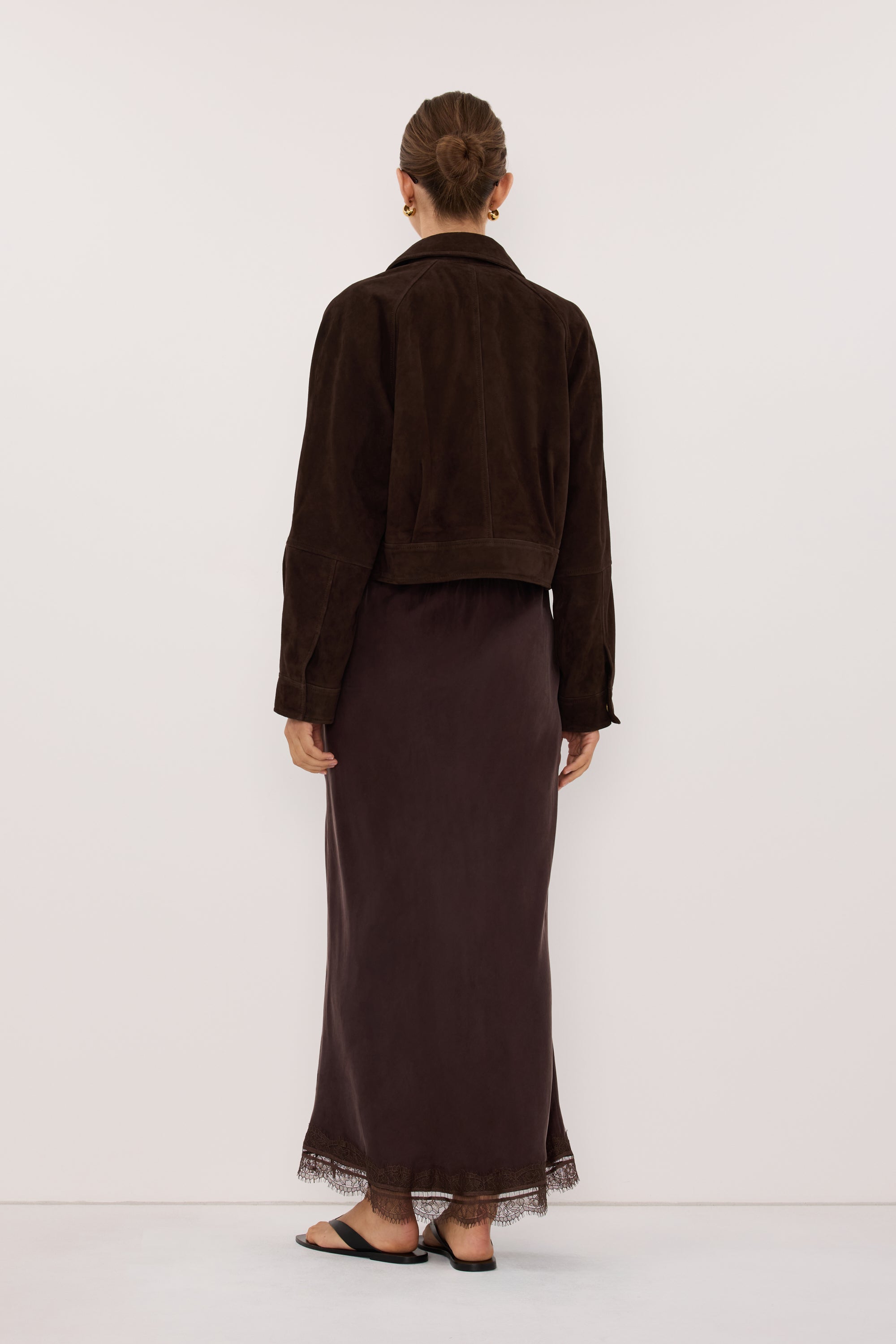 MAEVE BITTER CHOC SUEDE CROPPED JACKET