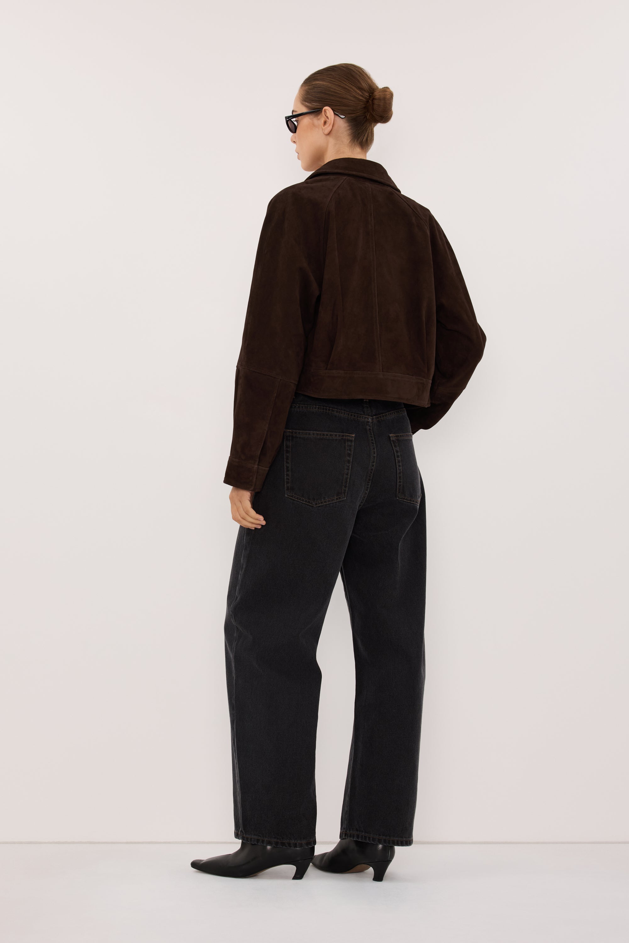 MAEVE BITTER CHOC SUEDE CROPPED JACKET