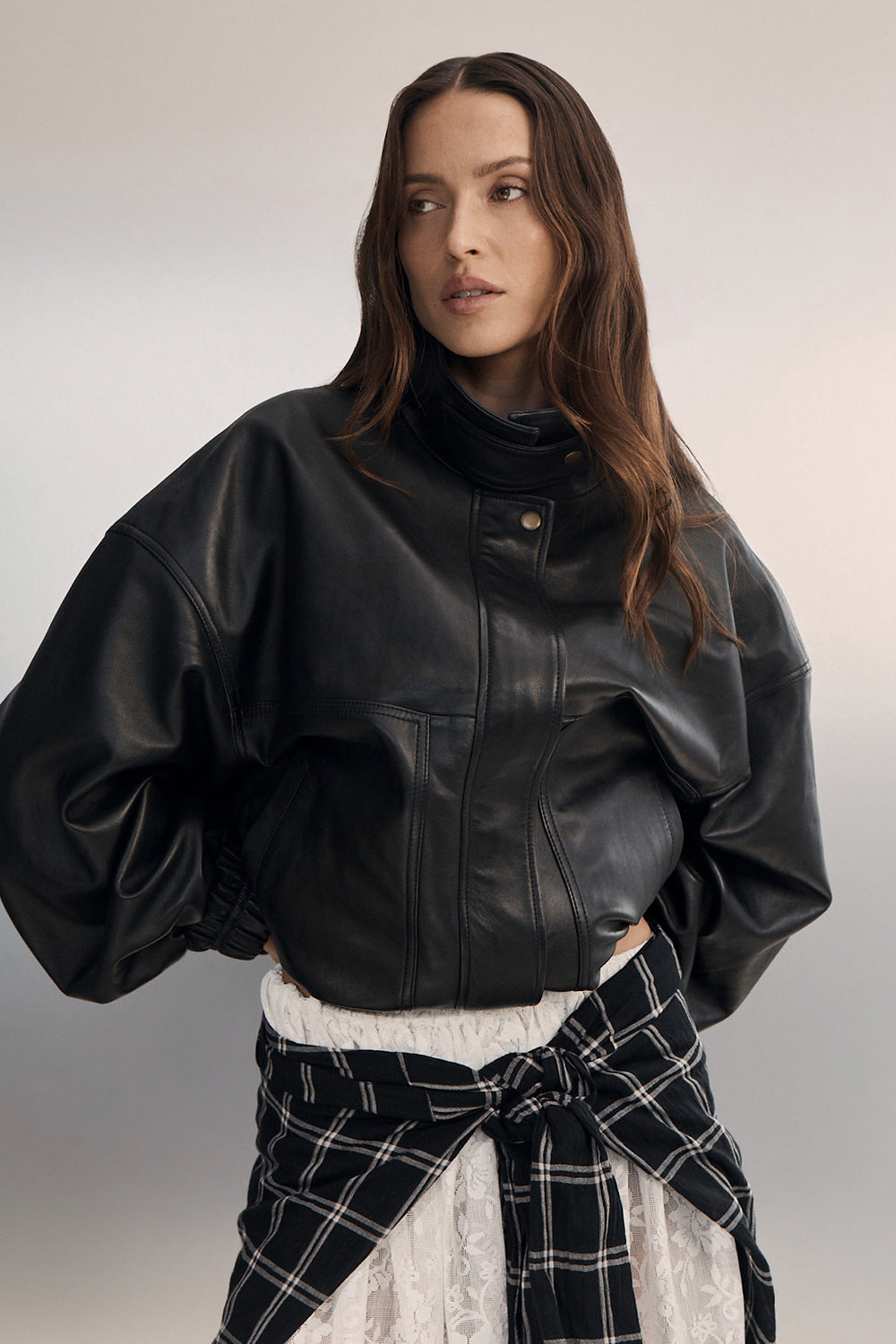 SERIN BLACK LEATHER BOMBER JACKET - PRE ORDER