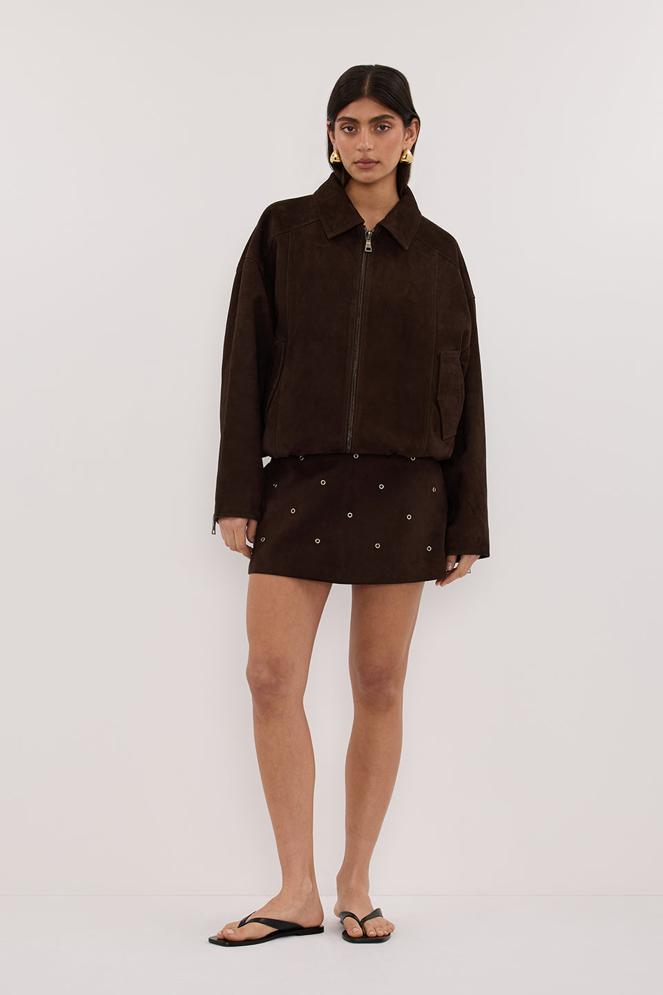 SYLVIE BITTER CHOC SUEDE MINI SKIRT
