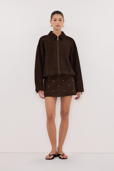 SYLVIE BITTER CHOC SUEDE MINI SKIRT – DISSH