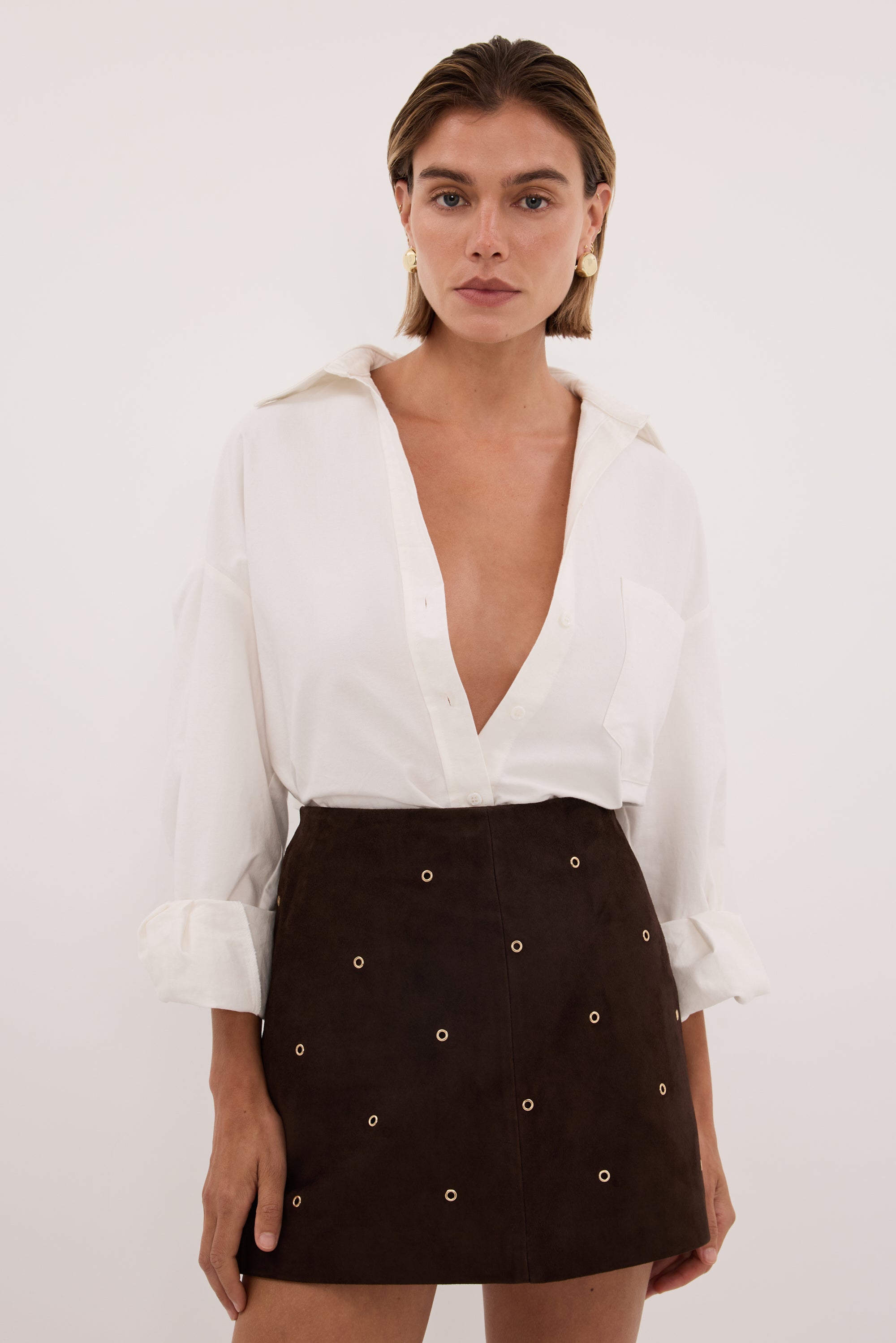 SYLVIE BITTER CHOC SUEDE MINI SKIRT