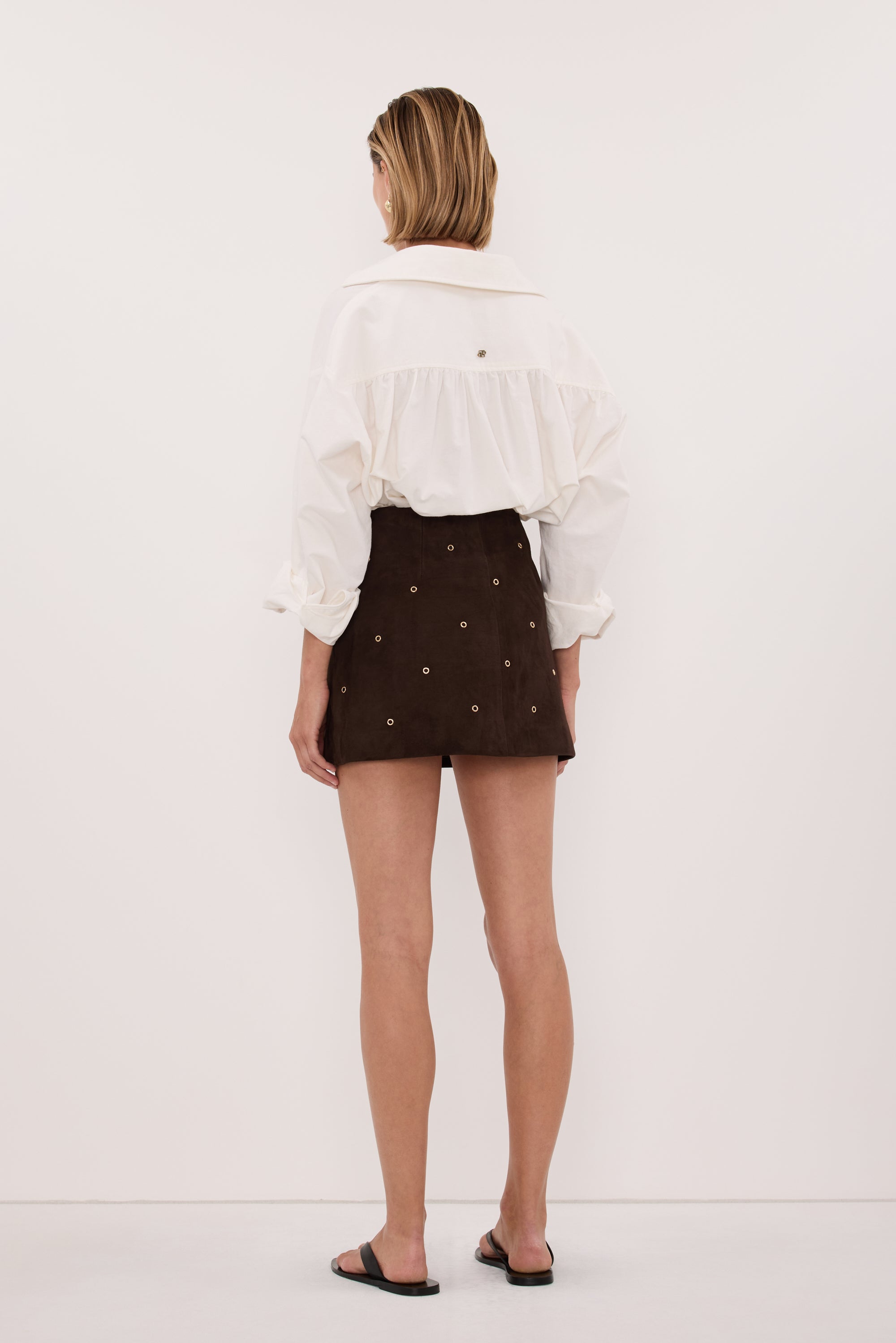 SYLVIE BITTER CHOC SUEDE MINI SKIRT
