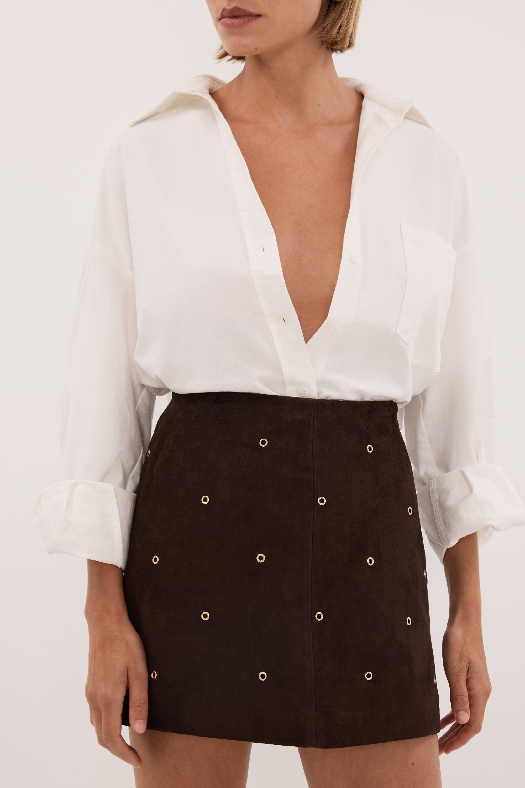 SYLVIE BITTER CHOC SUEDE MINI SKIRT