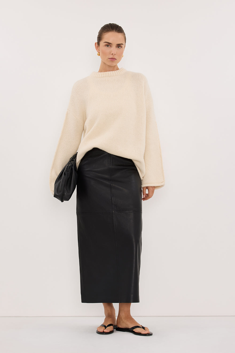 COOPER BLACK LEATHER MIDI SKIRT
