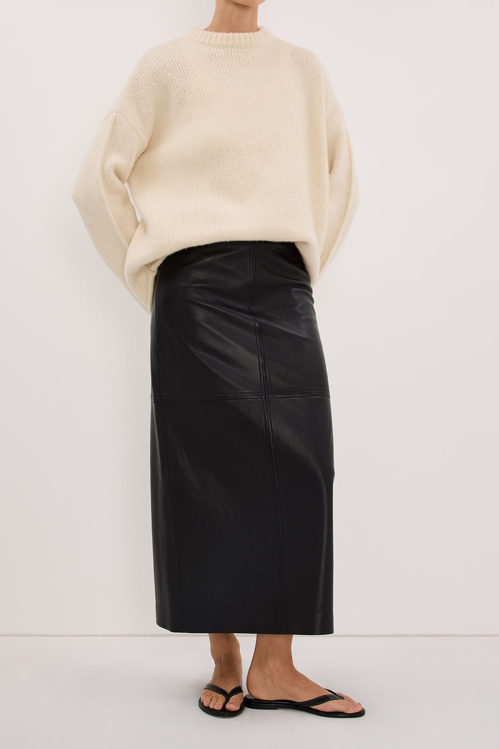 COOPER BLACK LEATHER MIDI SKIRT