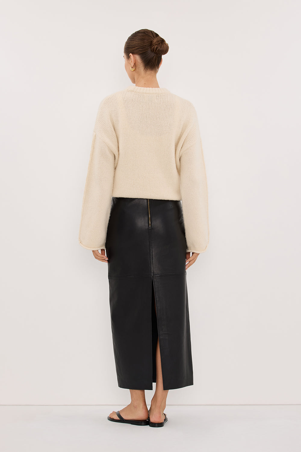 COOPER BLACK LEATHER MIDI SKIRT