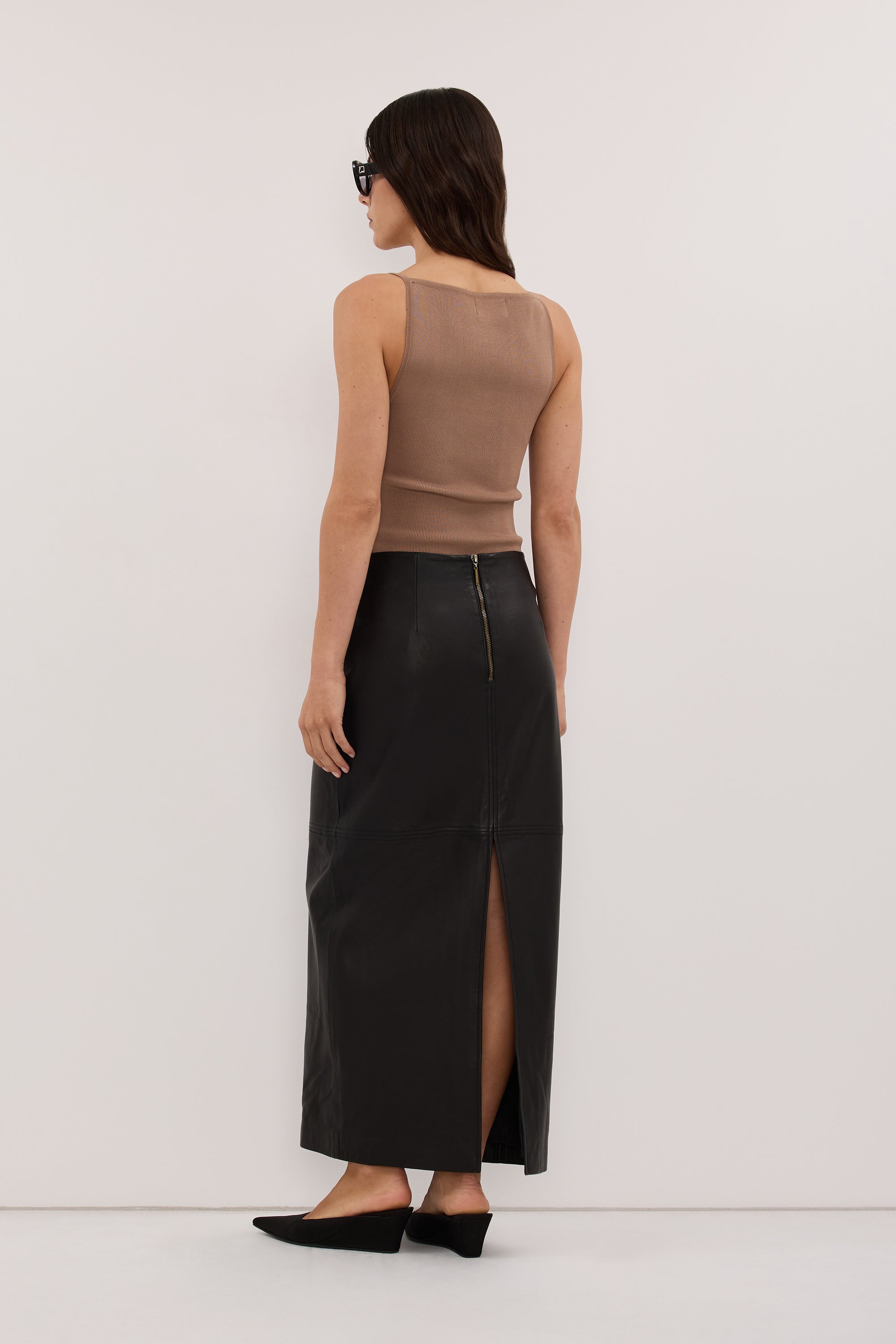 COOPER BLACK LEATHER MIDI SKIRT