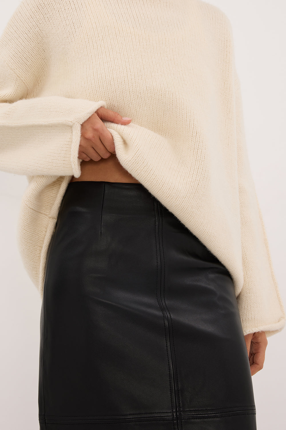 COOPER BLACK LEATHER MIDI SKIRT
