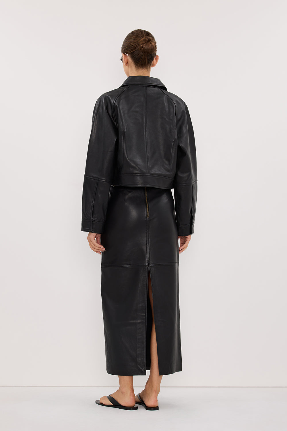 COOPER BLACK LEATHER MIDI SKIRT