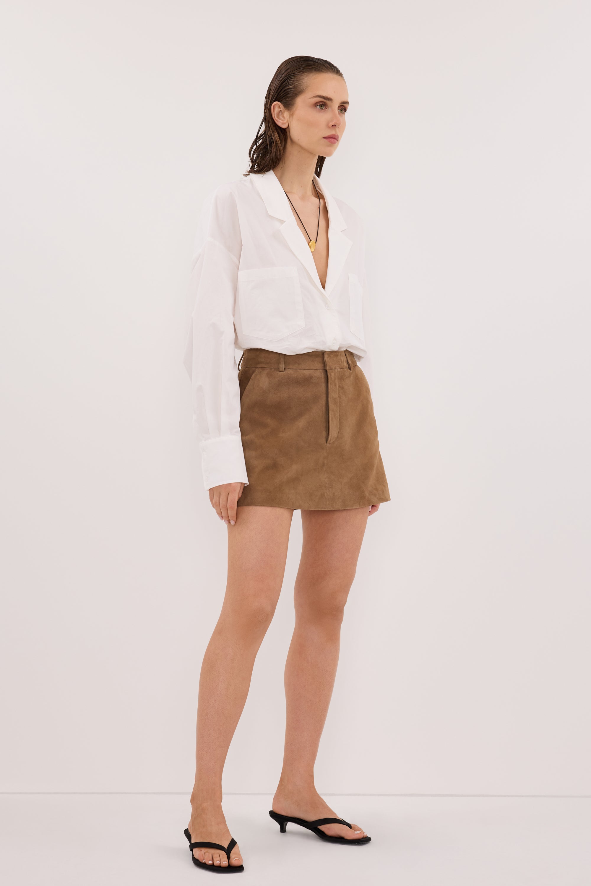 ESTELLE CHESTNUT SUEDE MINI SKIRT