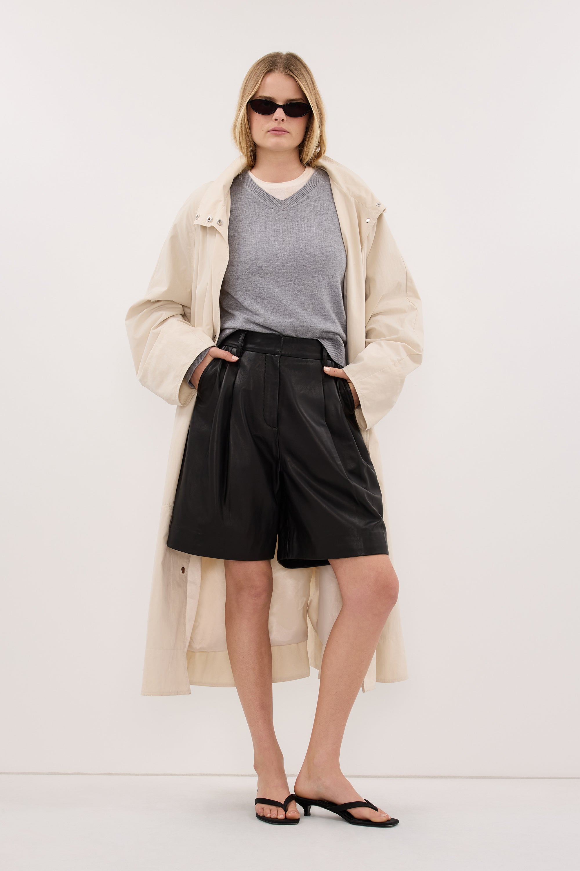 MAYFAIR BLACK LEATHER BERMUDA SHORT