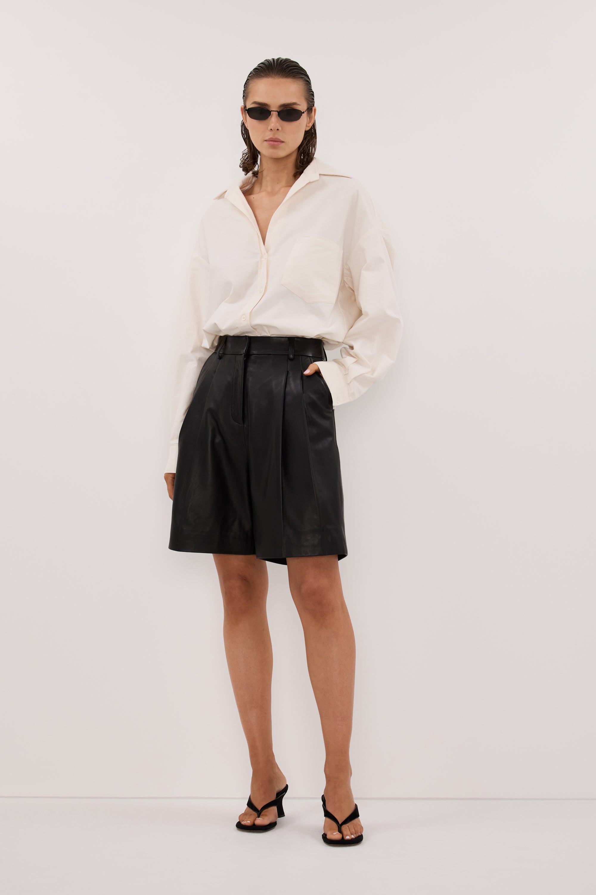 MAYFAIR BLACK LEATHER BERMUDA SHORT