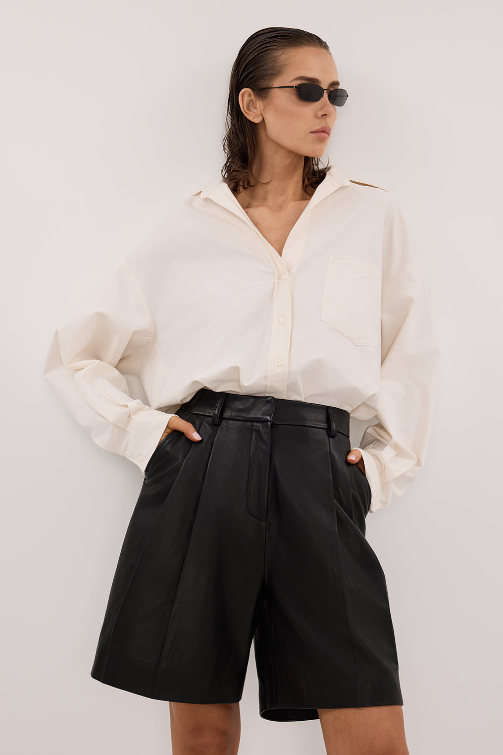 MAYFAIR BLACK LEATHER BERMUDA SHORT