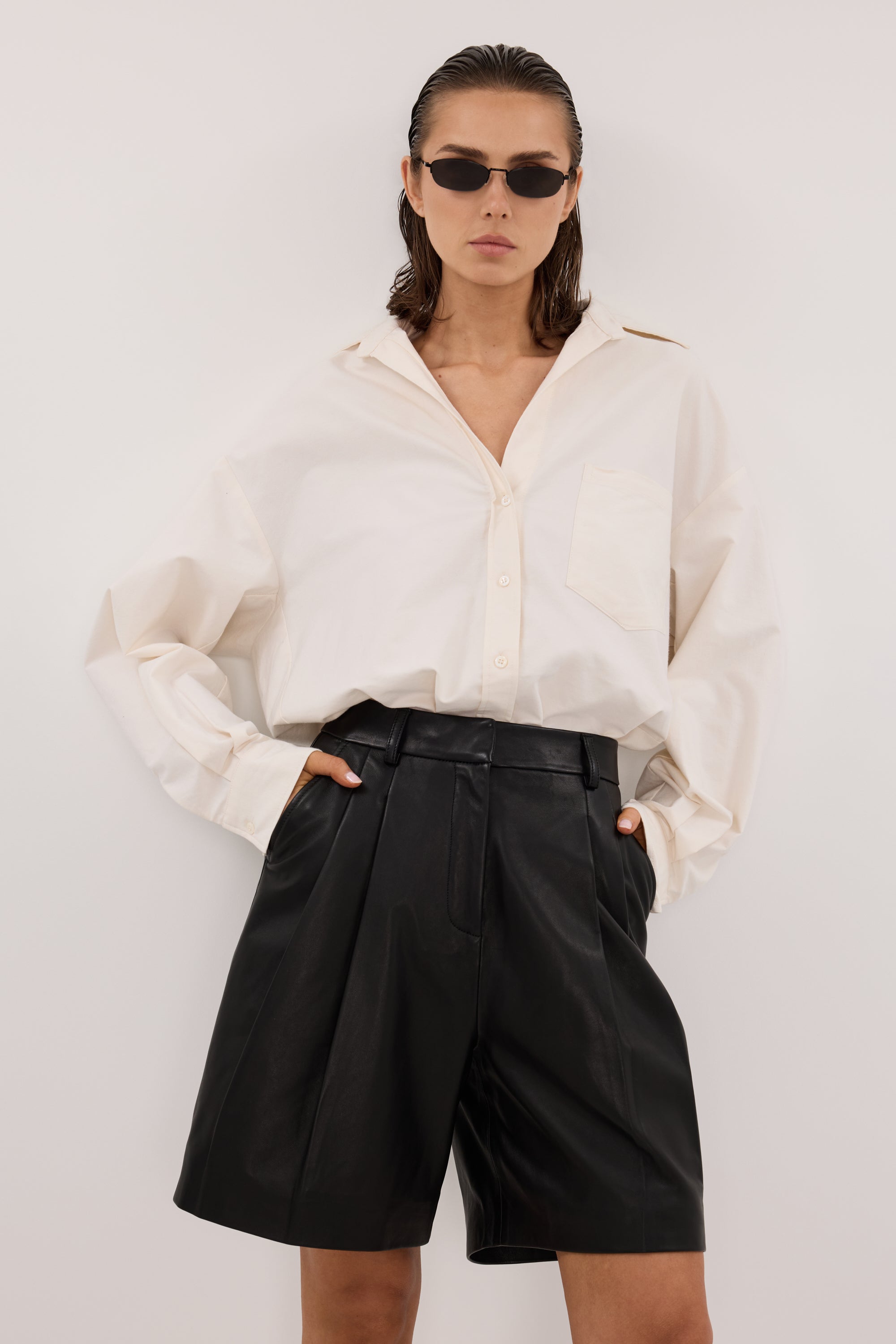 MAYFAIR BLACK LEATHER BERMUDA SHORT