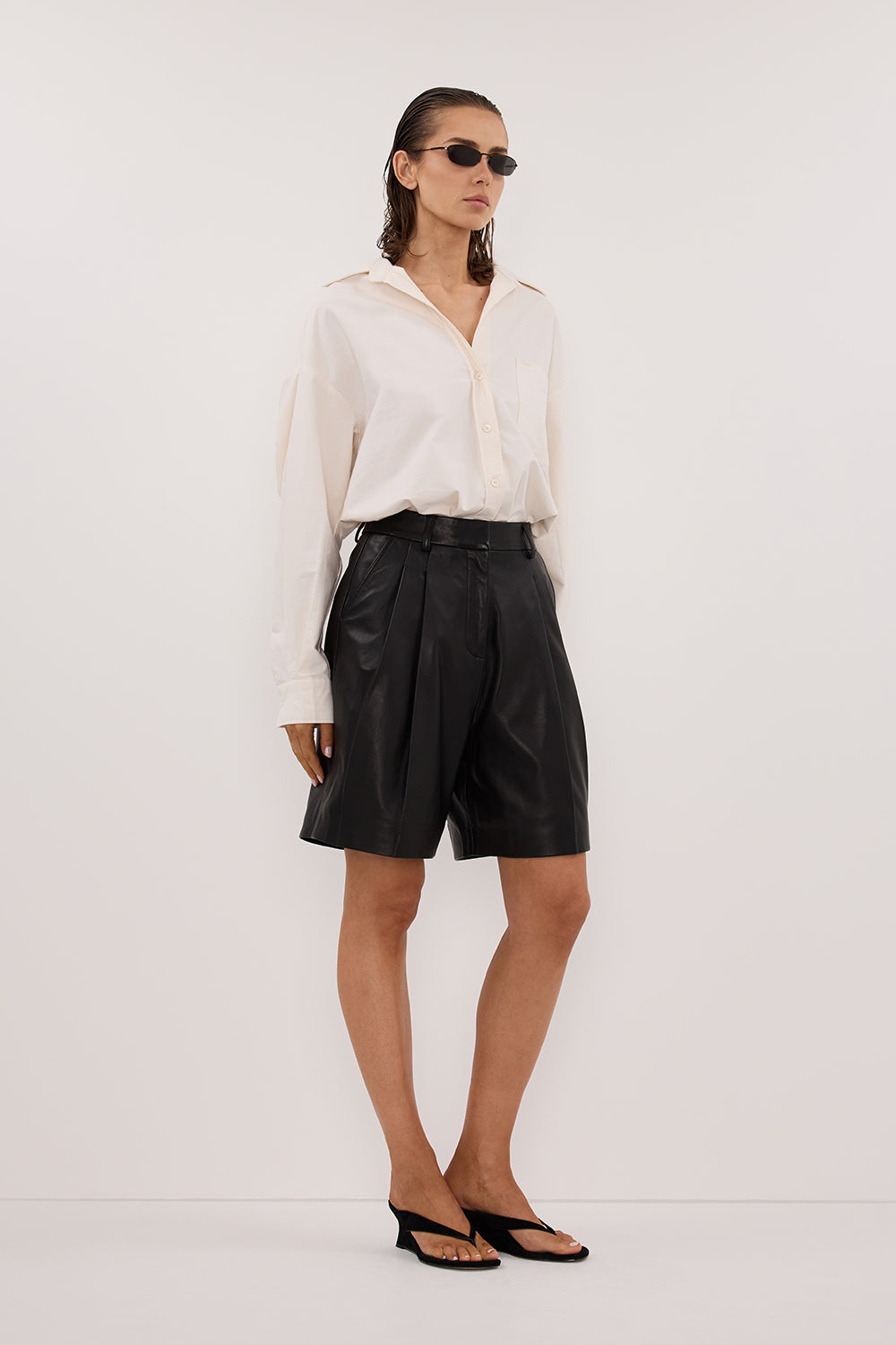 MAYFAIR BLACK LEATHER BERMUDA SHORT