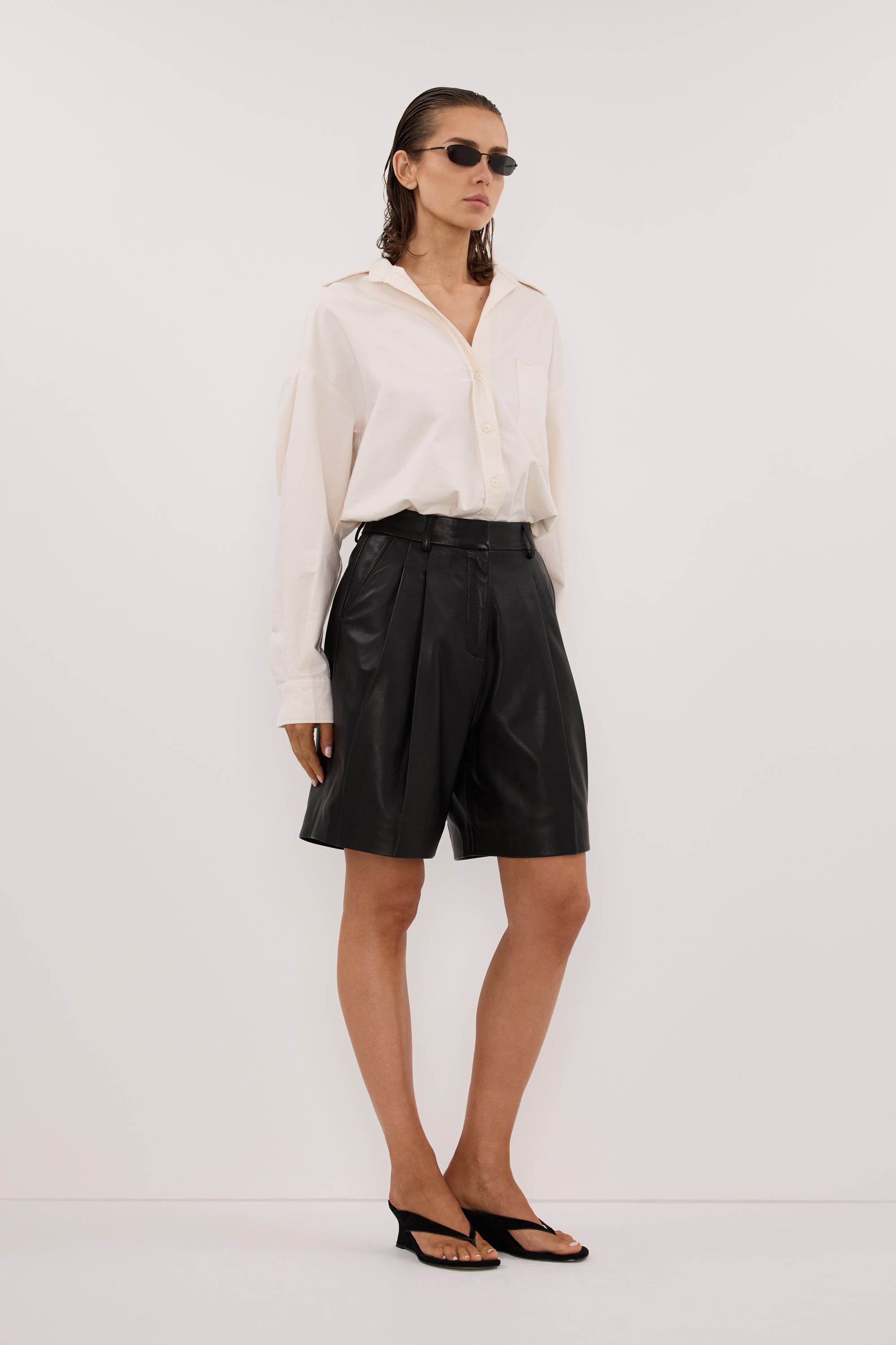 MAYFAIR BLACK LEATHER BERMUDA SHORT