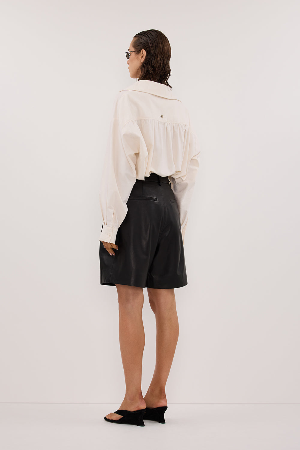 MAYFAIR BLACK LEATHER BERMUDA SHORT