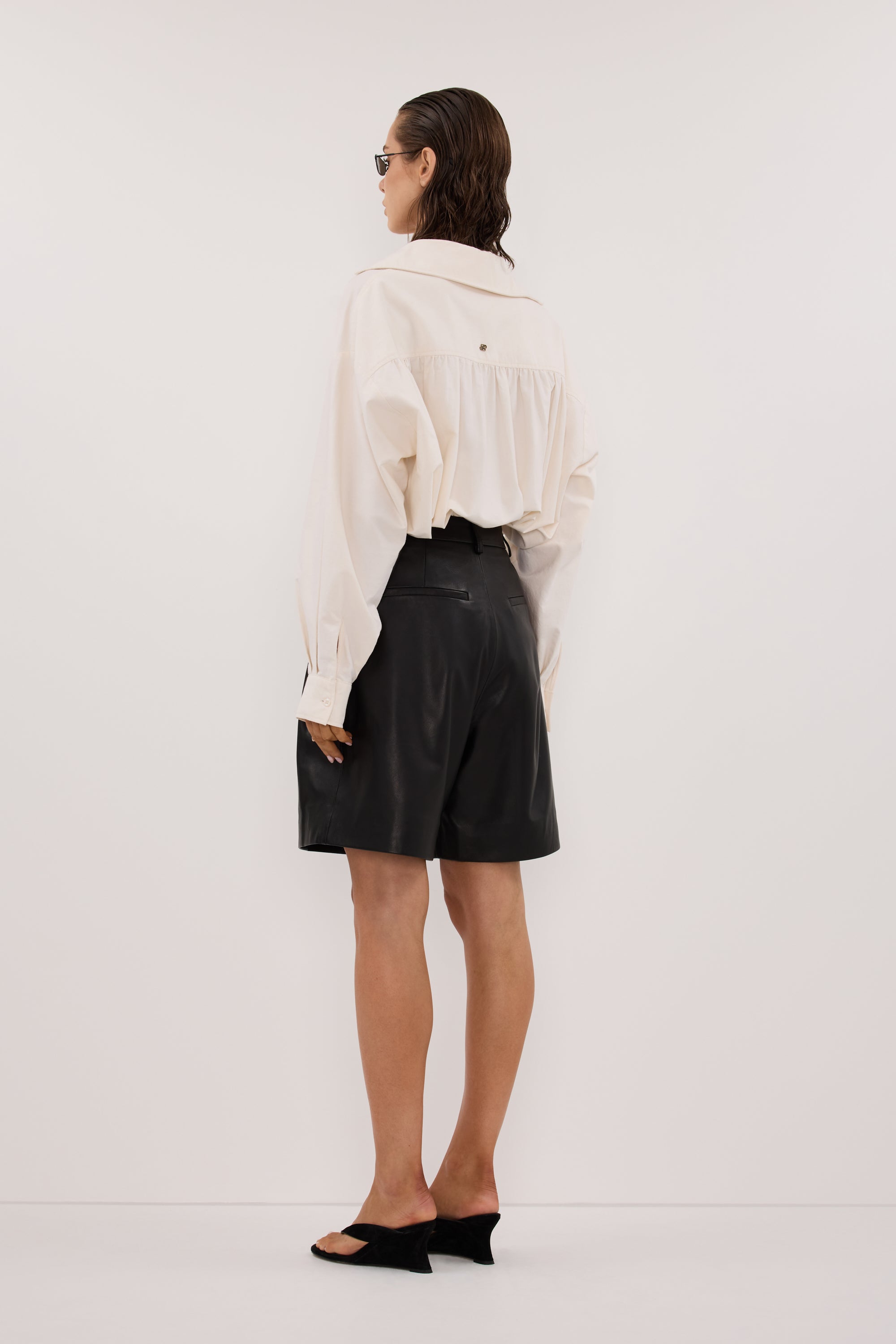 MAYFAIR BLACK LEATHER BERMUDA SHORT