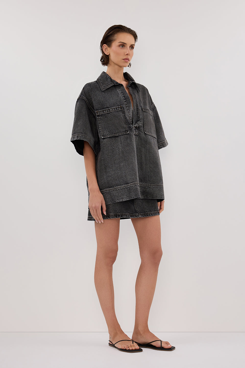 MASON WASHED BLACK BOXY DENIM SHIRT