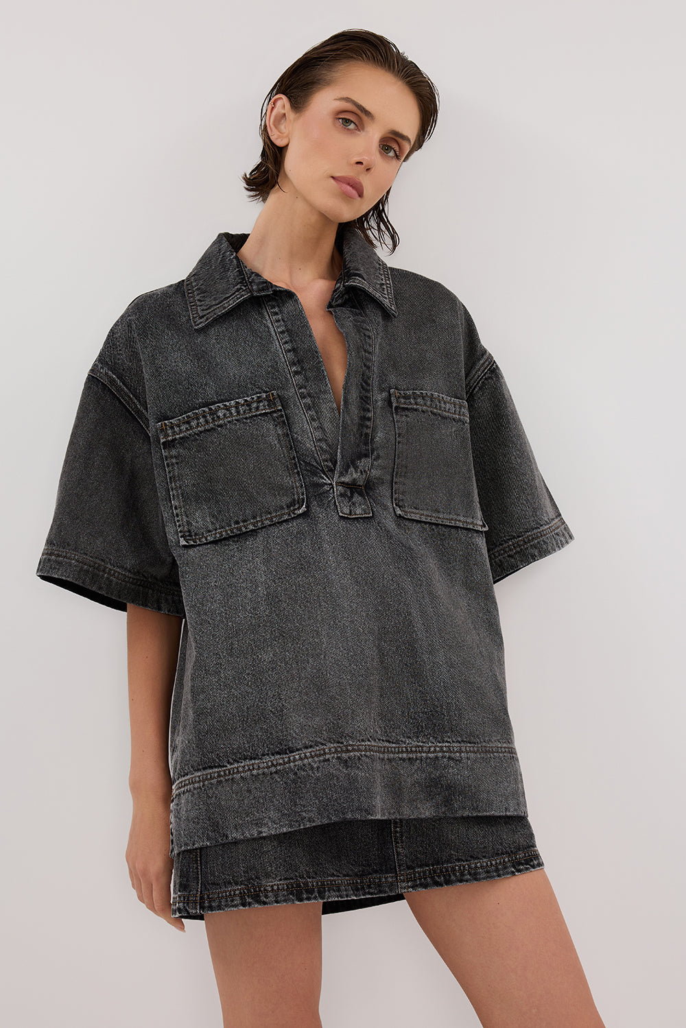 MASON WASHED BLACK BOXY DENIM SHIRT