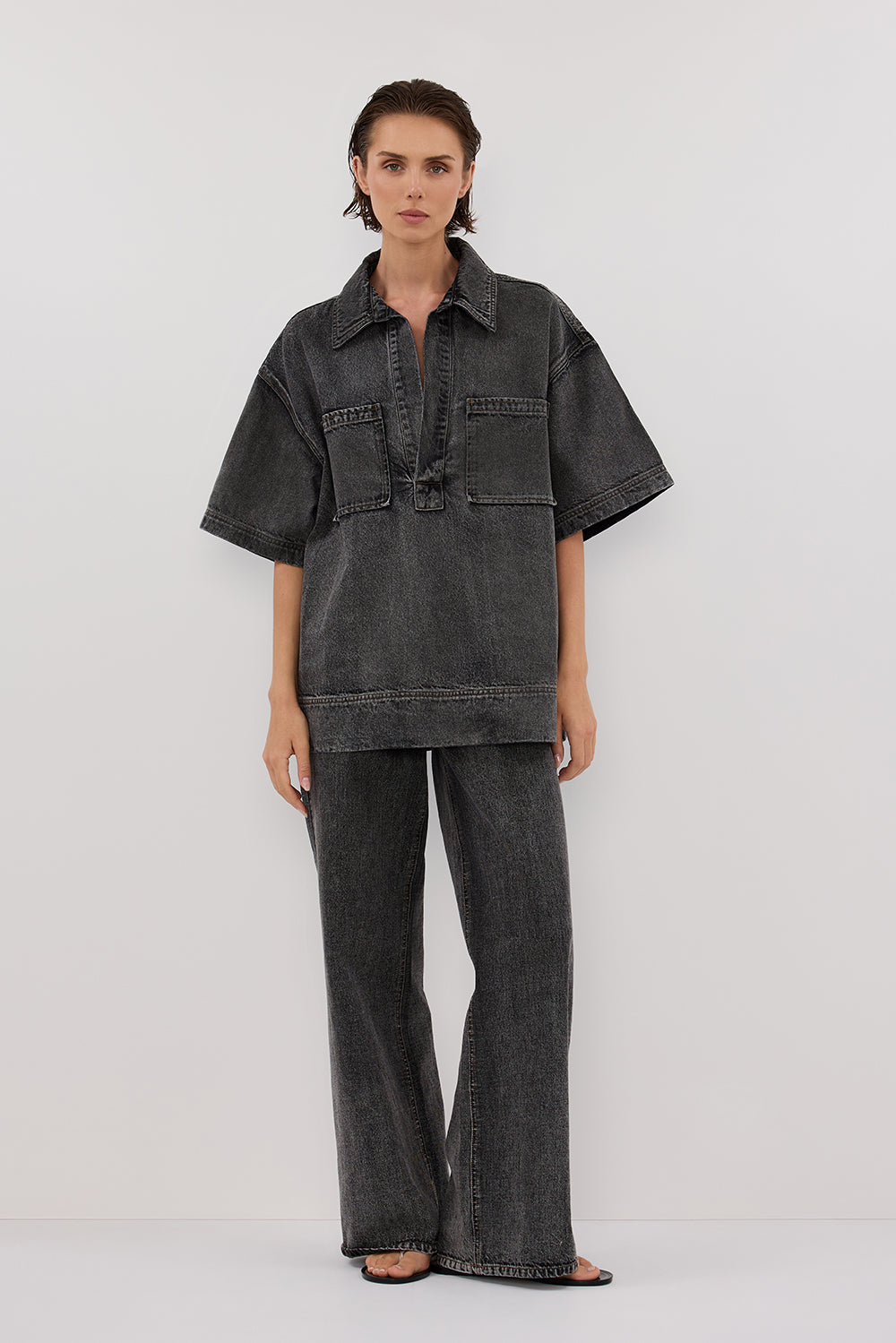 MASON WASHED BLACK BOXY DENIM SHIRT
