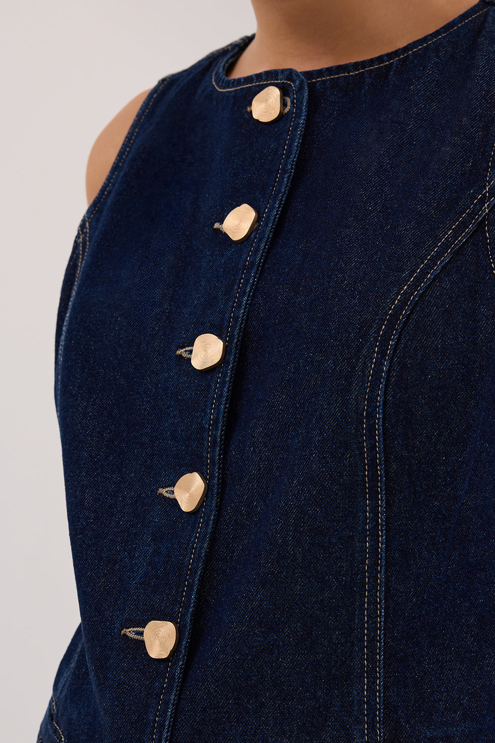 OLLY INDIGO DENIM VEST | Dissh