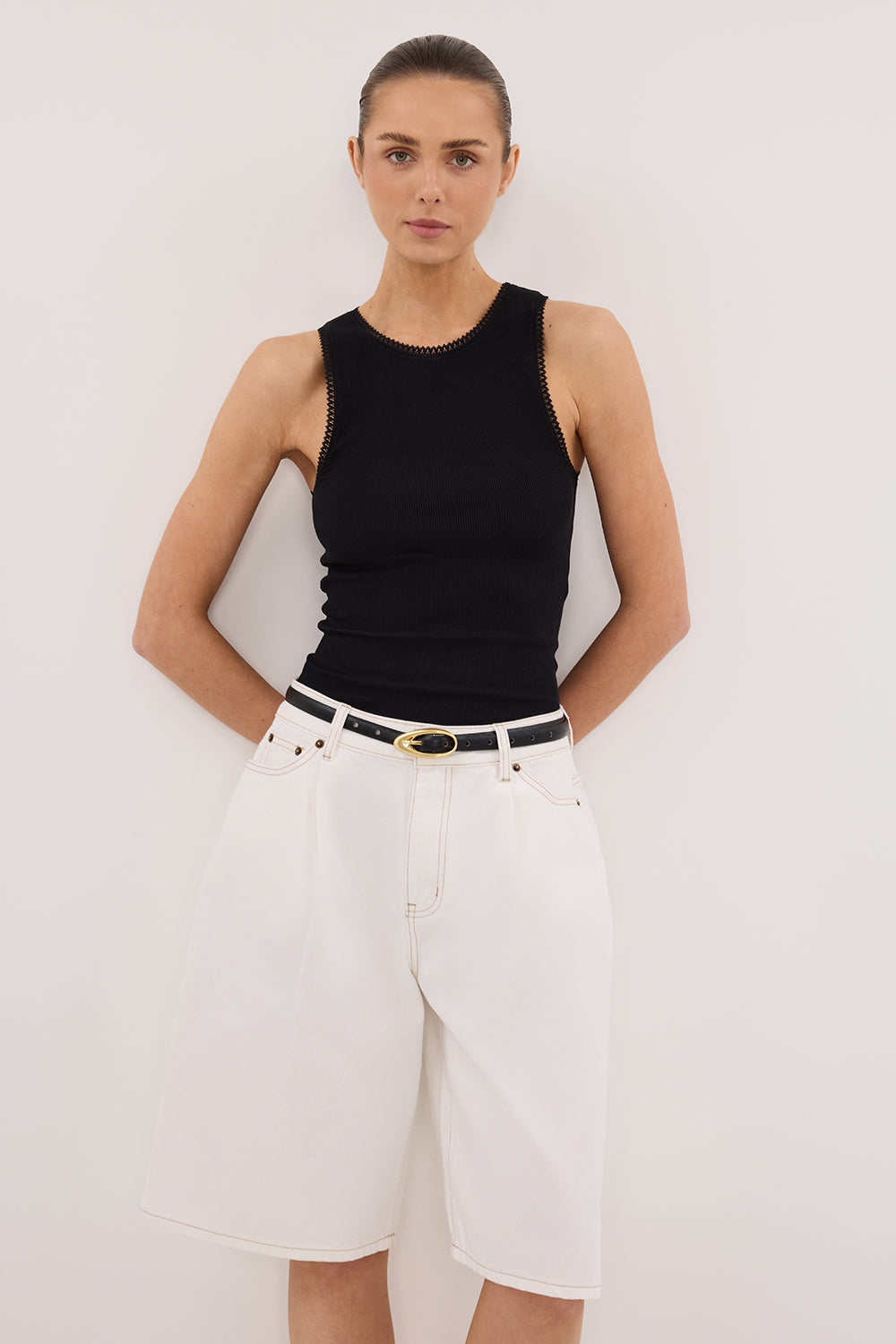 CHARLIZE BLACK SLEEVELESS KNIT TANK